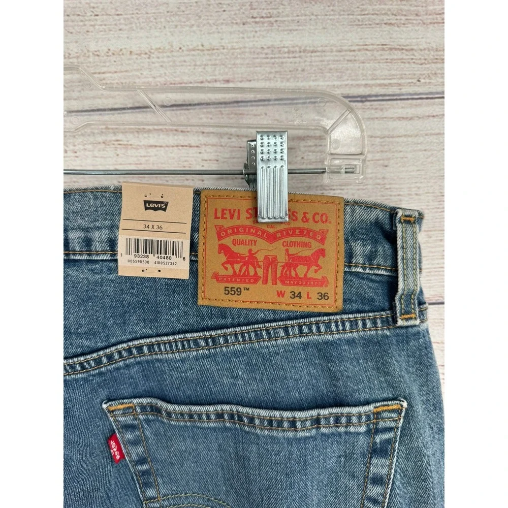 Levi's 559 Relaxed Straight Jeans Men 34x36 Blue Medium Wash Stretch Denim NEW